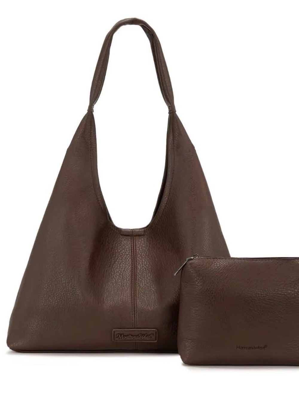Montana West Dark Brown Pebble Leather Hobo with Matching Pouch